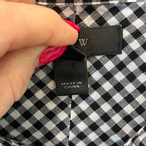 J. Crew Gathered Popover Shirt Microgingham Preppy Long Sleeve Black/White Sz 6 - Picture 4 of 11